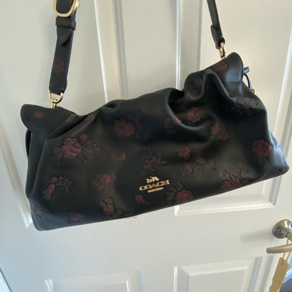 Coach Black and Burgundy Floral Shoulder Bag